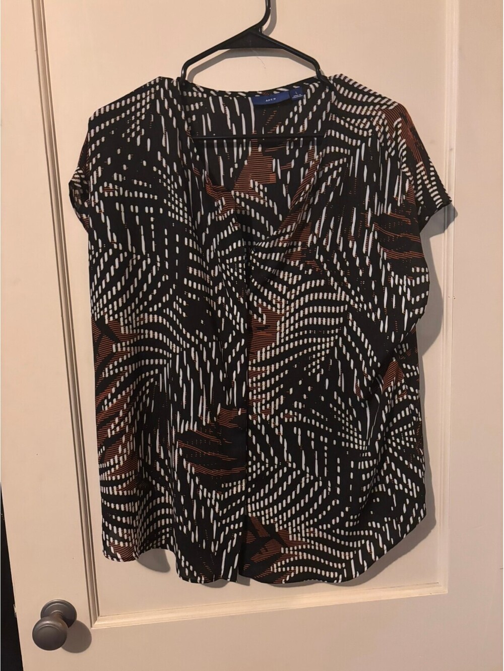 Apt. 9 Black and Brown Abstract Print Blouse, Size L